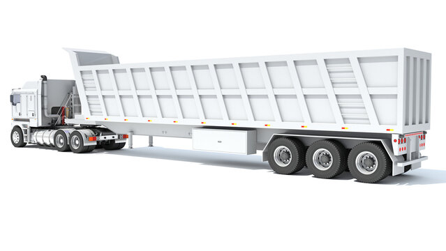 Semi Truck with Tipper Trailer 3D rendering on white background