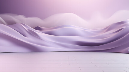 A beautiful abstract modern light lilac backdrop for a product presentation with a smooth floor and trailing smoke.