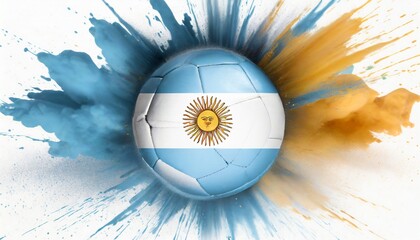 colorful argentinian flag cyan blue yellow color holi paint powder explosion isolated white...