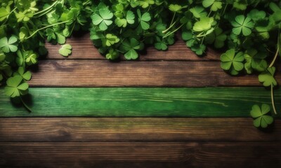 Empty wooden table background - clover st patric day theme