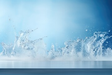 Refreshing Blue Abstract Studio Room With Water Splashing Background For Showcasing Products