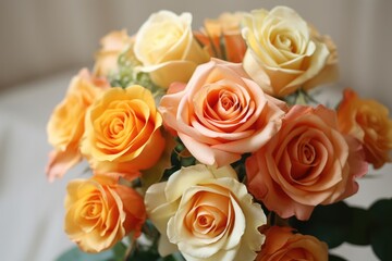 Bouquet Of Peach Roses And Orange Blooms For Floral Arrangement