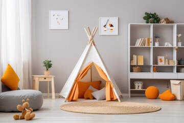 Bright And Cheerful Playroom With Peachyorange Toys For Childrens Playroom