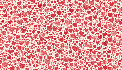 Set of trendy hand-drawn doodle seamless pattern with hearts. Collection of valentines day backgrounds