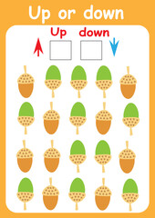 Up or down. Directions for children. Logic game. Spatial orientation. Study sheet.