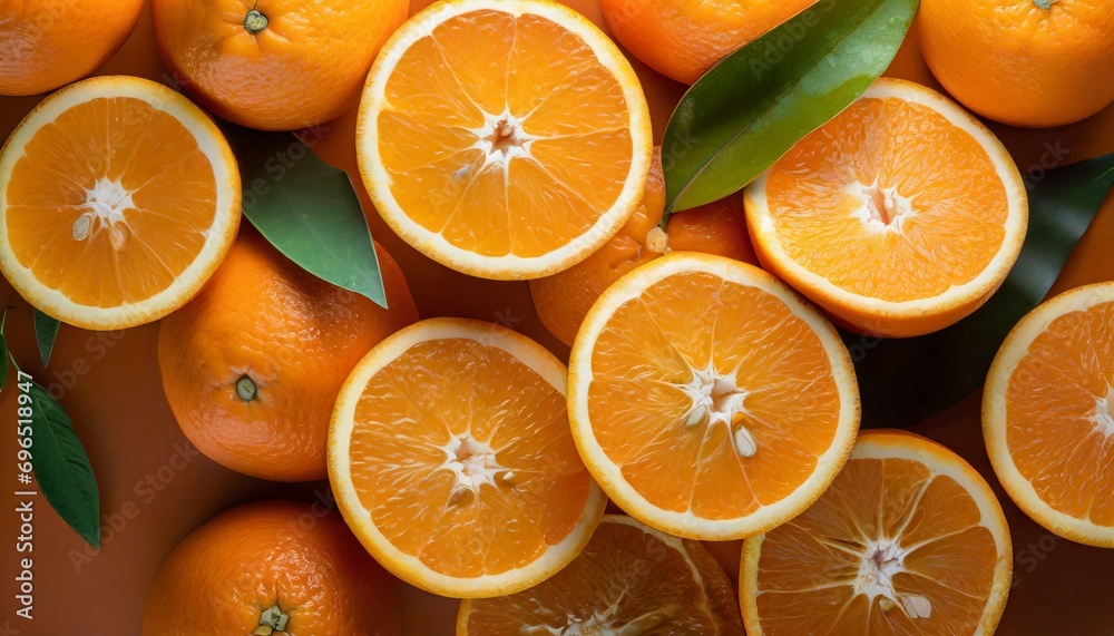 Wall mural background of half cut oranges on orange background - Wall murals