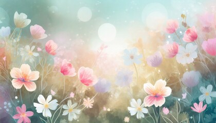 illustration banner background of spring flower garden in soft and sweet tone color generative ai