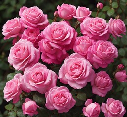 Pink roses in a garden, close-up. Natural background.