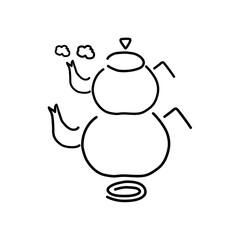 Turkish double teapot çaydanlık on the stove, contour black linear silhouette. Vector linear icon for cookbook design, cookware packaging, web design