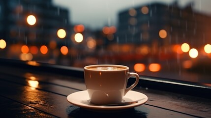 Obraz premium A cup of coffee sitting on top of a wooden table. Perfect for coffee shop menus or lifestyle blogs