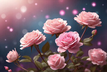 Pink roses on a glowing background