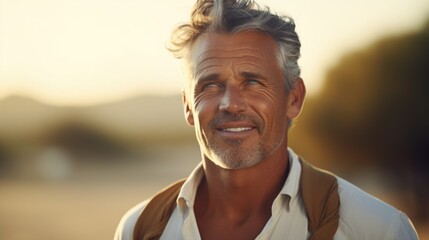 A man wearing a white shirt and brown vest. Suitable for various professional and casual settings