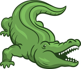 Crocodile with open mouth. Aquatic carnivorous reptile. Toothy alligator and caiman. Predator hunter of Africa. Big animal. Cartoon illustration