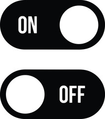 ON OFF toggles switch buttons vector set. Black On Off switcher icons. Modern web and mobile app switch button interface elements. Setting toggle icon design. Vector illustration. - obrazy, fototapety, plakaty