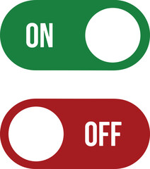 ON OFF toggles switch buttons vector set. Green and red On Off switcher icons. Modern web and mobile app switch button interface elements. Setting toggle icon design. Vector illustration. - obrazy, fototapety, plakaty