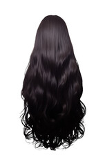 Long Black Hair - Back View - Full View - Viewed from the back with nobody visible - Isolated transparent PNG background - Glamour ebony black hair - Wavy Straight Long dark black Hairstyle