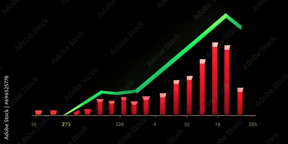 Poster a bar chart with a green arrow indicating an upward trend. suitable for illustrating growth, success