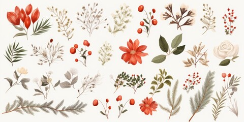 A collection of various types of flowers arranged together on a plain white background. Ideal for use in floral arrangements, greeting cards, or as decorative elements in design projects
