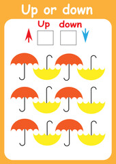 Up or down. Directions for children. Logic game. Spatial orientation. Study sheet.