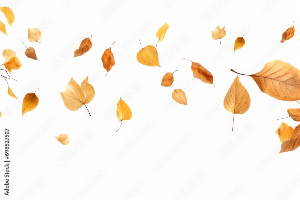 Poster leaves flying in the air, creating a beautiful and dynamic scene. perfect for nature or autumn-theme