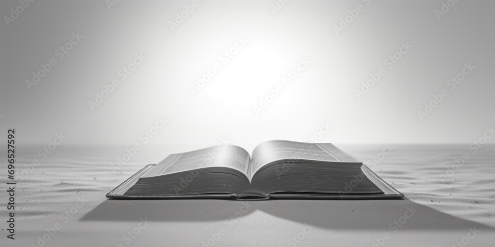 Poster an open book placed on a table. suitable for educational or literary concepts