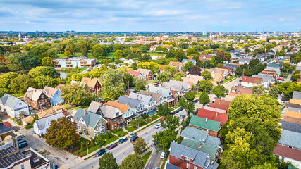 Aerial View of Suburban Milwaukee Neighborhood with Lush Greenery