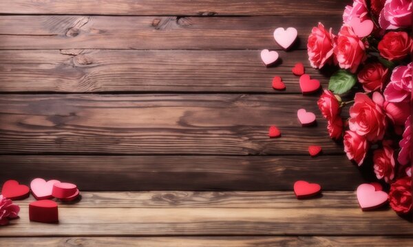 Empty wooden table background - valentine day theme