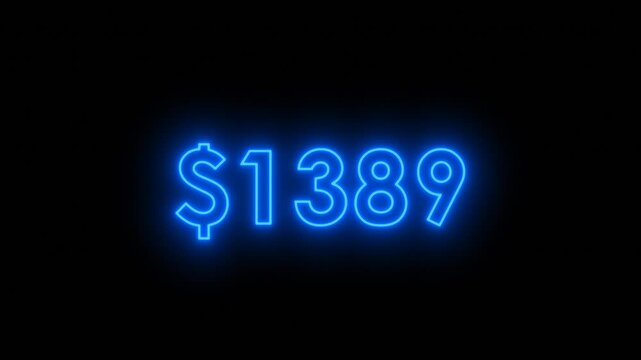 Stylish neon counter with sign of US Dollar from zero to 3000