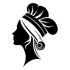 minimal beautiful female chef face vector silhouette, silhouette, black color, white background