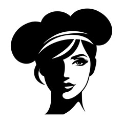 minimal beautiful female chef face vector silhouette, silhouette, black color, white background