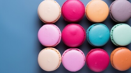 Obraz premium Colorful Macarons in a Delightful Flat Lay Composition