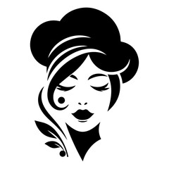 minimal beautiful female chef face vector silhouette, silhouette, black color, white background