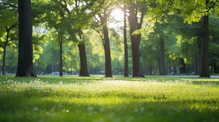The park is home to green grass and woods.