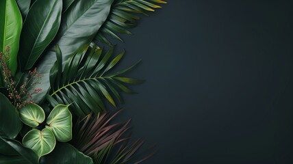 Tropical Leaves Flat Lay with Ample Empty Space