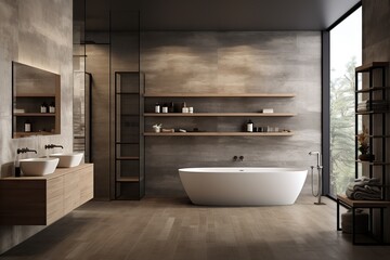 Bathroom with sleek surfaces and a minimalistic design, emphasizing simplicity and tranquility