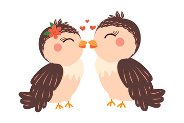 Love birds. Vector illustration of two birds with a heart on a white background. Print for postcard, t-shirt design, poster.