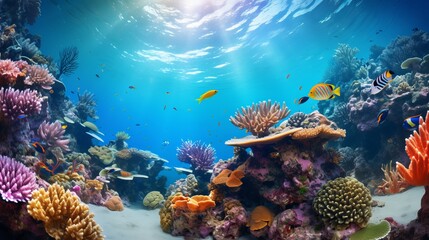 Fototapeta na wymiar A coral reef garden that is adorned with vibrant colors and marine life