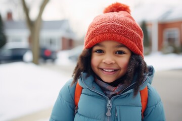 Portrait of a happy young girl outside during winter