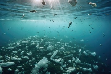 Polluted ocean with plastic garbage