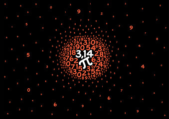 round pi number and symbol on black background. pi number, pi symbol and scattered numbers