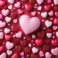 Many hearts on a red background, symbolizing love and affection