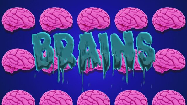 Brains fun animation retro cartoon style with text, colorful and creepy