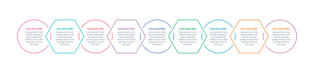 round and hexagon informational template. nine steps infographic template. business, internet, web, annual plan and magazine infographic template
