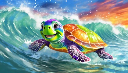 colorful turtle swimming