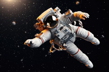 Naklejka premium An astronaut in a spacesuit floating in the vastness of space. Perfect for science fiction enthusiasts or educational materials about space exploration