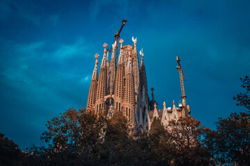 Sagrada Familia basilica in Barcelona concept photo. The Antoni Gaudi masterpiece. - obrazy, fototapety, plakaty