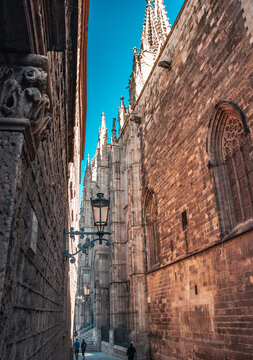 Historical architecture in Barcelona cityscape photo. Beautiful urban scenery photography.