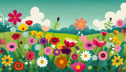 Fototapeta na wymiar colorful abstract flower meadow illustration generative ai