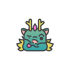 Squinting Dragon Face with Tongue filled outline icon