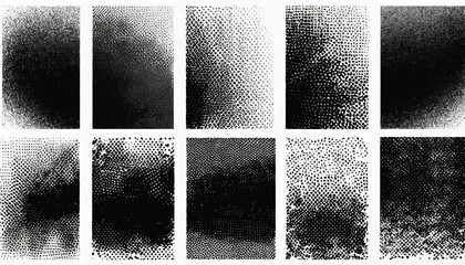 assorted various black noise halftone different grainy textures vector set isolated on light...
